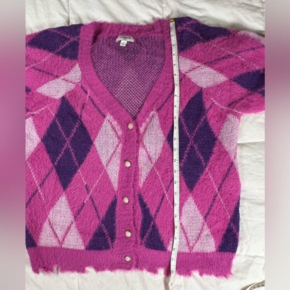 Umgee Oversized Pink and Purple Argyle Cardigan - Picture 6 of 7